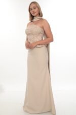 legant Crepe & Beaded Dress – Style 6000 (Beige) - Görsel 4