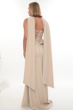 legant Crepe & Beaded Dress – Style 6000 (Beige) - Görsel 3