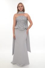 Elegant Crepe & Beaded Dress – Style 6000 (Silver) - Görsel 2