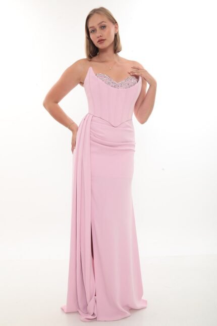 Elegant Crepe Dress – Style 4040 (Pink)