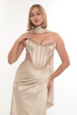 Elegant Satin Dress – Style 4010 (Beige) - Görsel 4