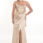 Elegant Satin Dress – Style 4010 (Beige)