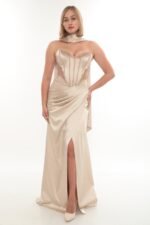Elegant Satin Dress – Style 4010 (Beige)