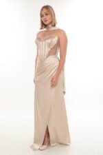 Elegant Satin Dress – Style 4010 (Beige) - Görsel 2