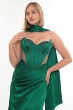 Elegant Satin Dress – Style 4010 (Emerald) - Görsel 3