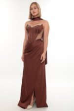 Elegant Satin Dress – Style 4010 (Brown) - Görsel 2