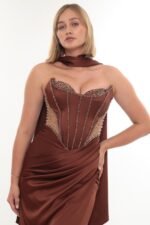 Elegant Satin Dress – Style 4010 (Brown) - Görsel 4