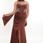 Elegant Satin Dress – Style 4010 (Brown)