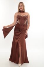 Elegant Satin Dress – Style 4010 (Brown)
